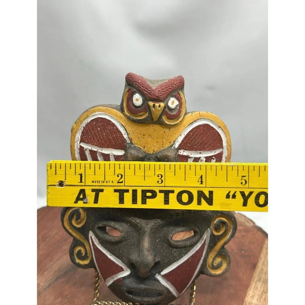 Stoneware Black Clay Aztec Folk Art Tribal Mayan Face Mask